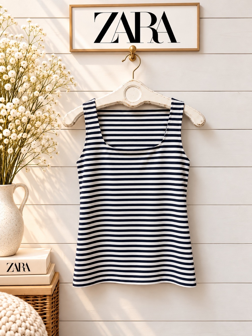 ZARA Navy & White Striped Tank Top Size M